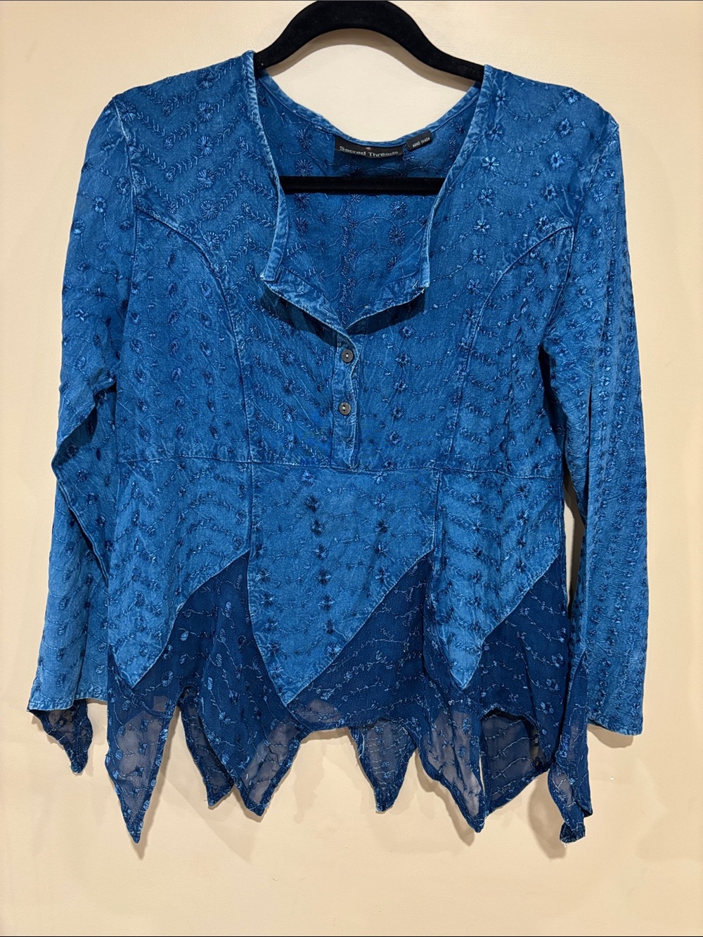 Sacred threads denim boho top